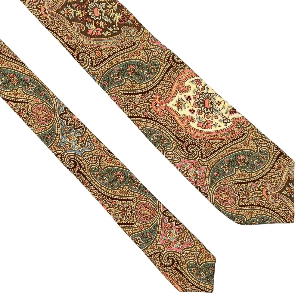 Ralph Lauren Purple Label Silk Tie Tan Pink Blue Brown Paisley Necktie Italy